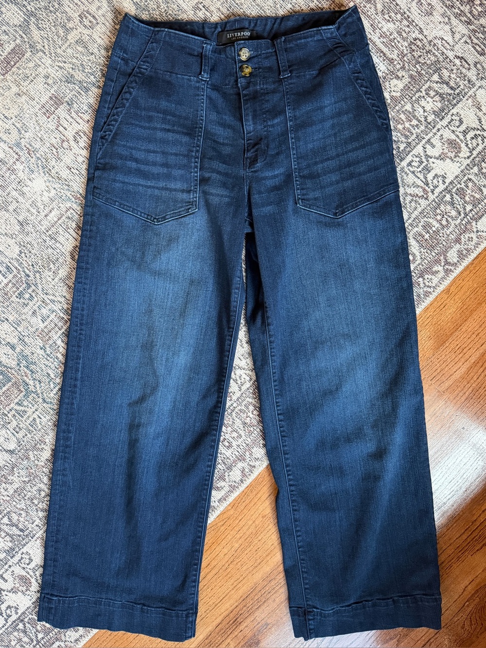 Liverpool Los Angeles Wide Leg Jeans Size 12/31 Dark Wash Patch Pocket